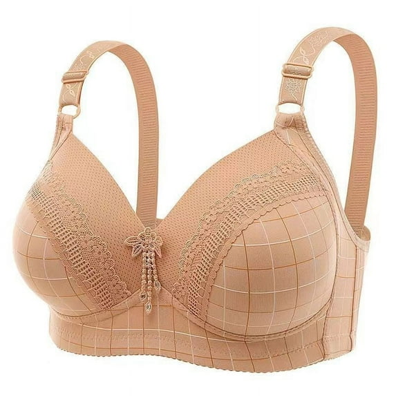 asdoklhq Summer Fall Sports Bras for Women 2023,Womens Fashion Plus Clearance Women Plus Size Lace Stitching Plaid Printing Non-Steel Ring Non-Magnetic Buckle Underwear Bra