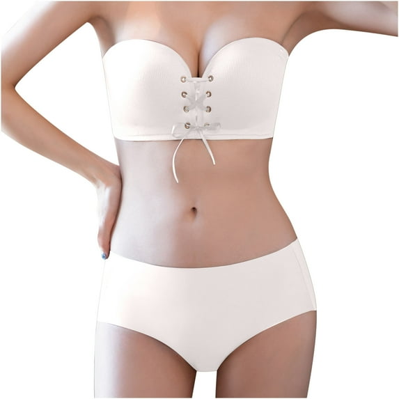 asdoklhq Summer Fall Sports Bras for Women 2026,Womens Fashion Plus Front Lacing Non-slip Strip Strapless Underwear Gathering Wipe Chest Type Anti-slip Traceless Bra Women's Suit