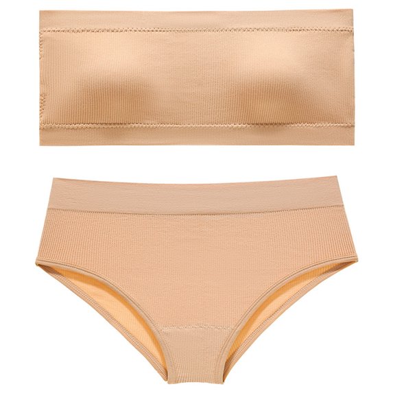 asdoklhq Summer Fall Sports Bras for Women 2026,Womens Fashion Plus Women's No-steel Ring Gathering No-marking Breathable Tube Top Underwear Briefs Suit