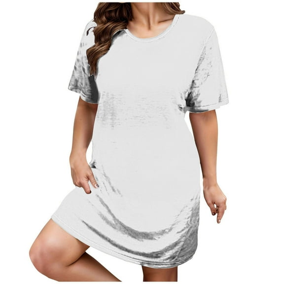 asdoklhq Wedding Guest Dresses for Women Short Sleeve Women's Summer Oversized Loose Round Neck Short Sleeved Tie Printed Dress White 5X
