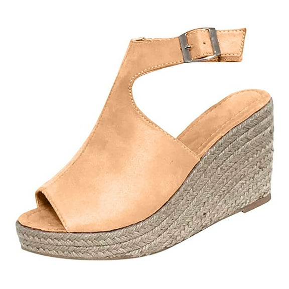 asdoklhq Summer Sandals for Women,Summer Plus Size Retro Round Toe Color Matching Women's Casual Wedge Sandals