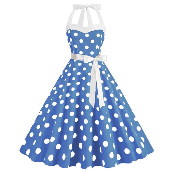 asdoklhq Summer Spring Dresses Summer Dresses for Women 2026 Women's Fashion Court Contrast High Collar Polka Dotted Large Dress Light Blue L
