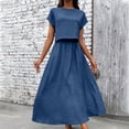 thumbnail image 1 of asdoklhq Summer Wedding Guest Dresses For Women Black Cocktail Dress Summer Crew Neck Short Sleeve Top & Midi Skirt Piece Set Blue M, 1 of 8