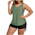 thumbnail image 1 of asdoklhq Summer Womens Bathing Suits Tankini Tops for Women Loose Fit Fashion Women's Solid Color with Chest Cushion and No Steel Support Loose Drawstring Split Swimsuit Army Green XL, 1 of 6