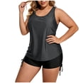 thumbnail image 1 of asdoklhq Summer Womens Bathing Suits Tankini Tops for Women Loose Fit Fashion Women's Solid Color with Chest Cushion and No Steel Support Loose Drawstring Split Swimsuit Dark Gray L, 1 of 6