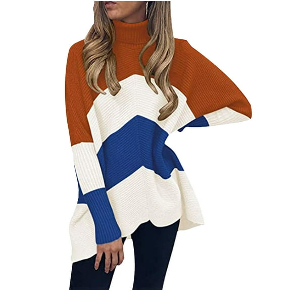 asdoklhq Sweaters for Women Clearance $5.00,Winter ladies Turtleneck long sleeve batwing sleeve pullover knitted sweater top