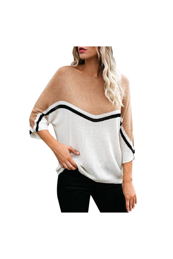 Sweaters for Women Clearance,Knitted Bat Dweater Pullover Personality Stitching PluSize Sweater