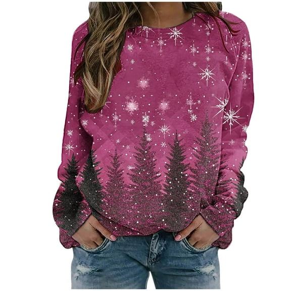 asdoklhq Sweatshirt for Women Womens' Christmas Santa Claus Printed Shoulder Length Long Sleeved Round Neck Top/shirt Multicolor 4X