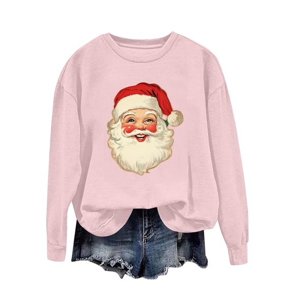 asdoklhq Sweatshirts for Women's Round Neck Printed Loose Fitting Long Sleeve Hoodless Sweatshirts Pink S