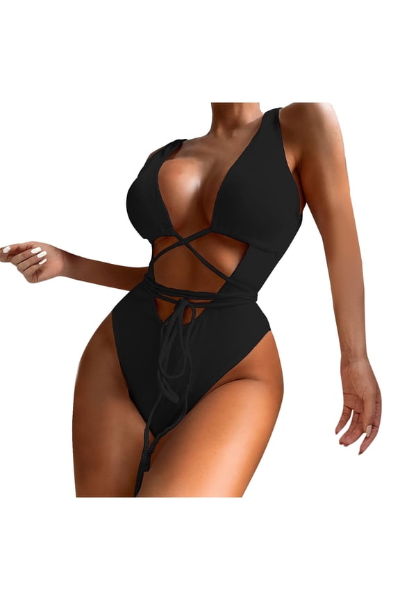 Swim Suits Fashion Comfortable Bikini Women's Plain Color Swimsuit Bikinis Black S