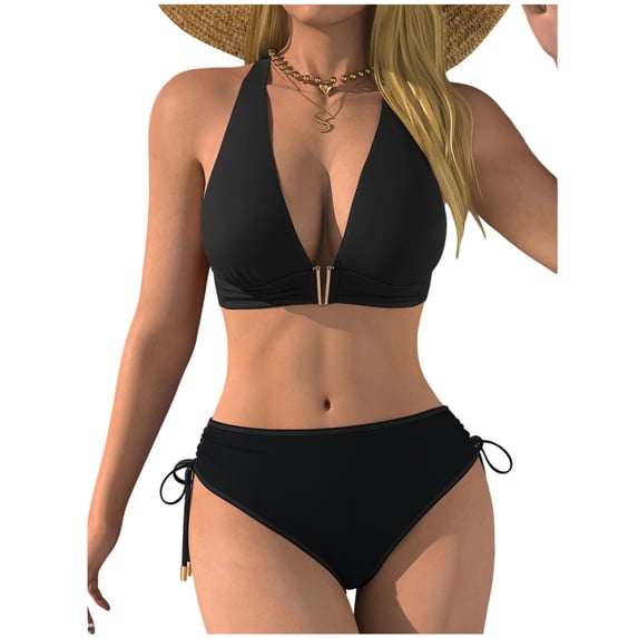 asdoklhq Swimsuit Women Summer Beach Plus Size Rigid Mesh Three-piece Set Black 3X