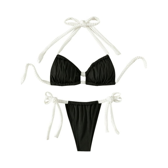 asdoklhq Swimsuit for Women Fashion Comfortable Bikini Women's Plain Color Swimsuit Bikinis Black M