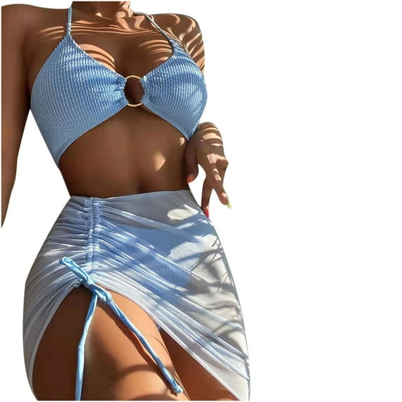 asdoklhq Swimsuits for Women Plus Size,Cross Sling High Waist Shorts Costume 3-piece Swimsuit Split