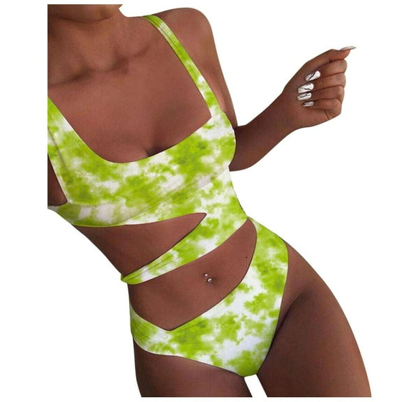 asdoklhq Swimsuits for Women Plus,Women Tow-Piece Swimsuit Deep V Tie-dye Gradiet Bikini Set Beach Swimwear