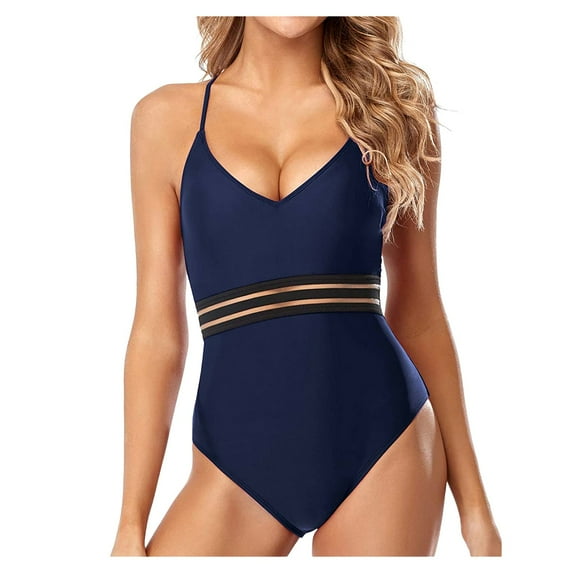 asdoklhq Swimsuits for Women Plus, Womens V Neck Swimsuits Mesh Halter One Piece Monokini Bathing Suit