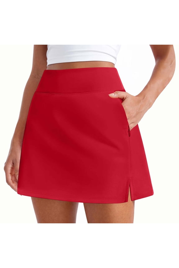 Tennis Skirts for Women Midi Skirts Ruched Split Women's Tennis Skirts Run Yoga Inner Shorts Elastic Sports Gym Hakama with Pockets Red 2X