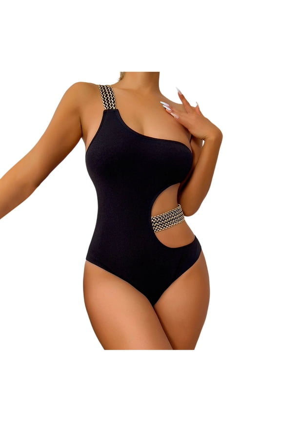 Tummy Control Swimsuits for Women Fashion Comfortable Solid Color Bikini Women's Plain Color Swimsuit Bikinis Sets Black M