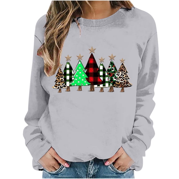 asdoklhq Turtleneck Sweater Women's Sweatshirt Christmas Tree Sweatshirt Holiday Xmas Cute Winter Pullover Cute Graphic Gray L