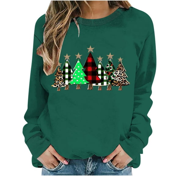 asdoklhq Turtleneck Sweater Women's Sweatshirt Christmas Tree Sweatshirt Holiday Xmas Cute Winter Pullover Cute Graphic Green L