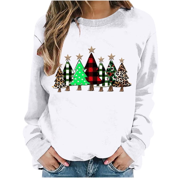 asdoklhq Turtleneck Sweater Women's Sweatshirt Christmas Tree Sweatshirt Holiday Xmas Cute Winter Pullover Cute Graphic White XL