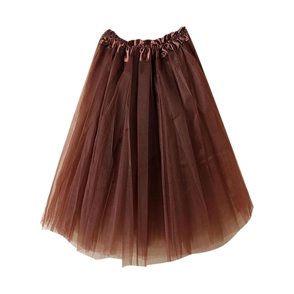 asdoklhq Tutu Skirts Ruffled Tiered Pleated Chiffon Princess Soft Ballet Tulle Skirt Elastic Womens Pleated Gauze Short Skirt Adult Dancing Skirt Coffee Free