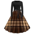 thumbnail image 1 of asdoklhq Vacation Dresses for Women Plus Size Floral Dress Women's Fashion Casual Long Sleeve Round-Neck Knee-High Checker Printing Dress Brown S, 1 of 3