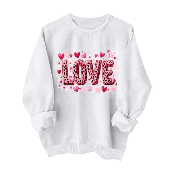 asdoklhq Valentine Shirts for Women Plus Size Women's Winter Day Fashion Printed Round Neck Long Sleeved Hoodie without Hat White L