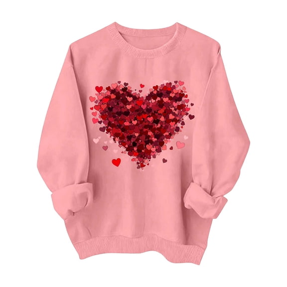 asdoklhq Valentine T Shirts for Women Winter Day Fashion Printed Round Neck Long Sleeved Hoodie without Hat Pink S