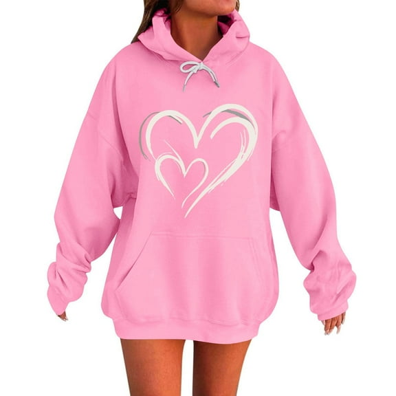 asdoklhq Valentine's Day Graphic Tees Women and Winter Casual Christmas Solid Round Neck Long Sleeve Pullover Blouse Sweatshirt Pink L