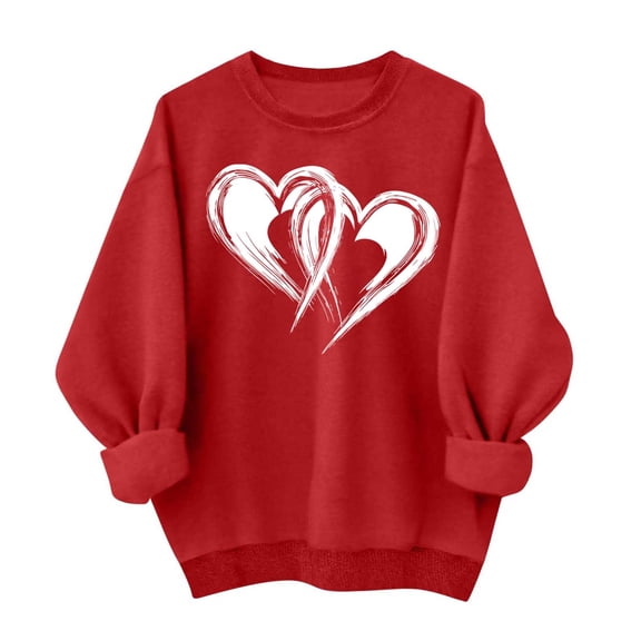 asdoklhq Valentine's Day Graphic Tees Women's Printing Blouses Long Sleeve Round Neck Hoodless Casual Fashion Sweatshirt Red 3X