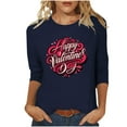 thumbnail image 1 of asdoklhq Valentines Day Clothes for Women Day Printed 3/4 Sleeve Crew Neck Fashion Pullover Tops T-Shirt Navy XL, 1 of 5