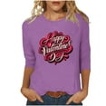 thumbnail image 1 of asdoklhq Valentines Day Clothes for Women Day Printed 3/4 Sleeve Crew Neck Fashion Pullover Tops T-Shirt Purple XL, 1 of 5
