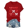 thumbnail image 1 of asdoklhq Valentines Womens T Shirts Plaid Heart Print Women's Bow Fashion Casual Printed Round Neck Short Sleeved T-shirt Top Red M, 1 of 6