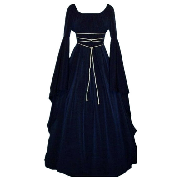 asdoklhq Velvet Dress for Women Long Sleeved Round Neck Women's Dress Halloween Costume Medieval Robe Navy 2X