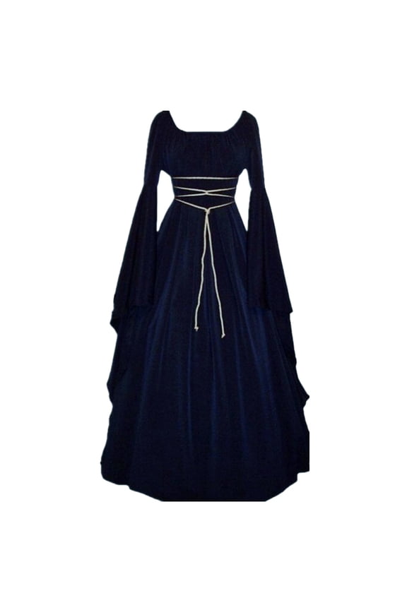 Velvet Dress for Women Long Sleeved Round Neck Women's Dress Halloween Costume Medieval Robe Navy 2X
