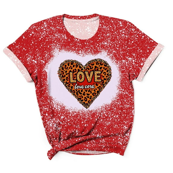 asdoklhq Vintage Valentine's Day T-Shirts for Women Women's Round Neck Print Casual Print Short Sleeved Short Sleeved Round Neck Top/shirt Red M