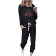 thumbnail image 1 of asdoklhq Warm Pajamas for Women Fashionable Loose Printed Long Sleeved Round Neck Drawstring Casual Set Black M, 1 of 4