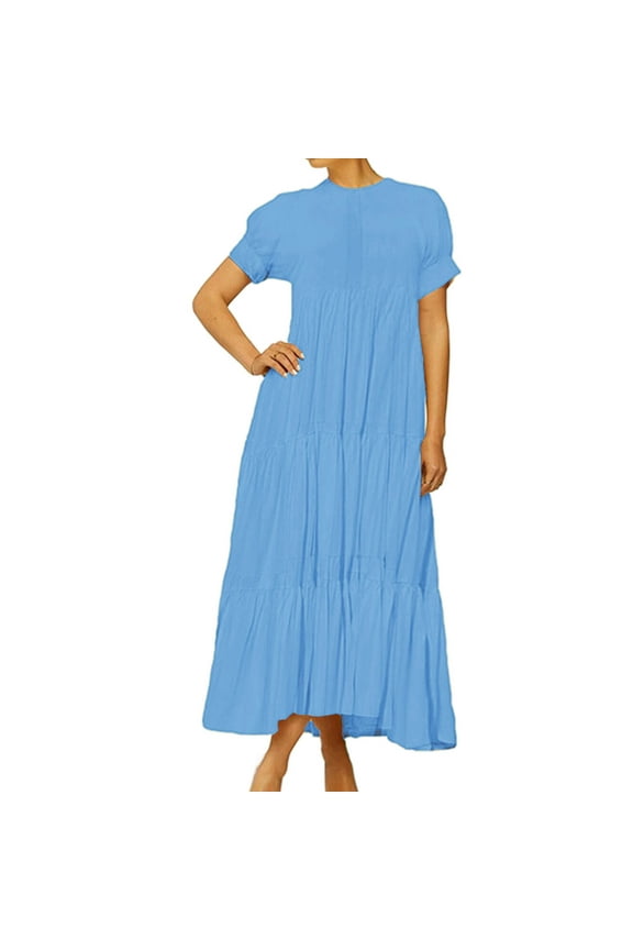 Wedding Dress Womens Solid Color Lace First Dress Loose and Lazy Style Knitted Dress Light Blue L