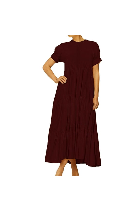 Wedding Dress Womens Solid Color Lace First Dress Loose and Lazy Style Knitted Dress Wine L