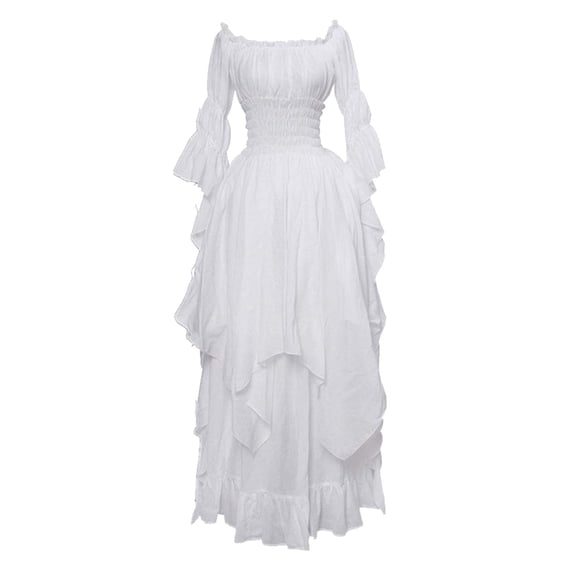 asdoklhq Wedding Dresses For Bride White Short Dress Long Sleeve Neck Dress Floor Length Cosplay Dress White 3X