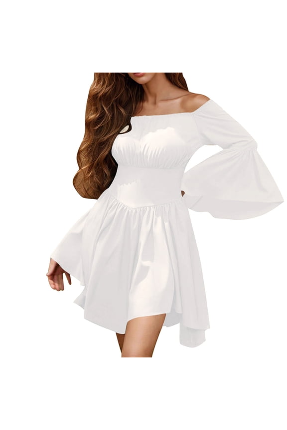 Wedding Guest Dress Short Sleeve Womens Halloween Gothic Solid Dress White 2X