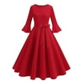 thumbnail image 1 of asdoklhq Wedding Guest Dresses for Women Fashion Christmas Retro Elegant Short Sleeve Casual Evening Party Prom Dress Red S, 1 of 6