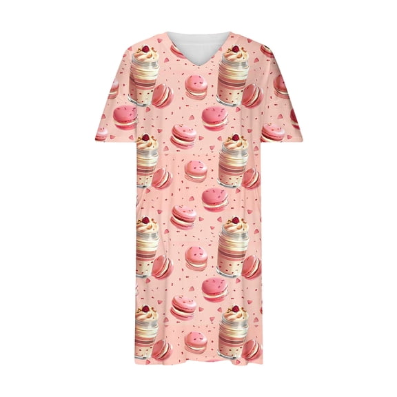 asdoklhq Wedding Guest Dresses for Women Plus Size Cute Style Printed Loose Casual Short Sleeved V-neck Knee Length Dress Pink 5X