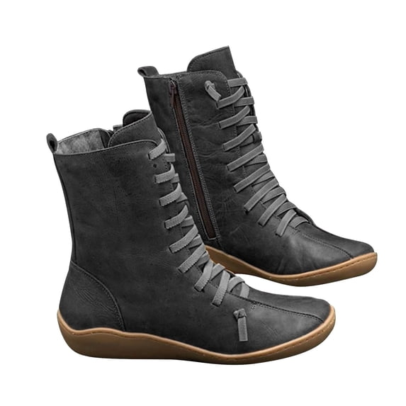 asdoklhq Wedges for Women Women Mid-tube Boots Ladies Fashion Vintage Style Solid Zipper Flat Shoes Ankle Short Boots Black 43