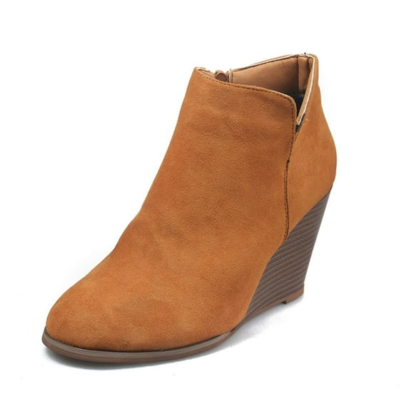 asdoklhq Wedges for Women,Women's Retro Zip Waterproof Platform Thick Heel High-heeled Shoes Single Shoes