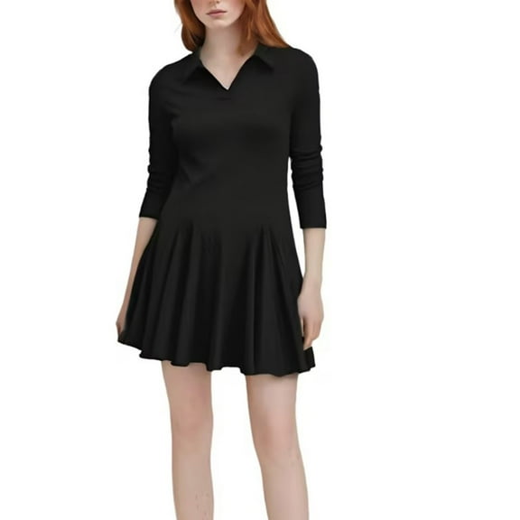 asdoklhq Winter Dresses for Women 2025 Women's Round Neck Waist Cinched Knitted Sweater Dress Black 2X