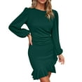 thumbnail image 1 of asdoklhq Winter Dresses for Women Women Fashion Long Sleeve V-Neck Slim- Bag Hip Plus Size Dress Green XL, 1 of 7