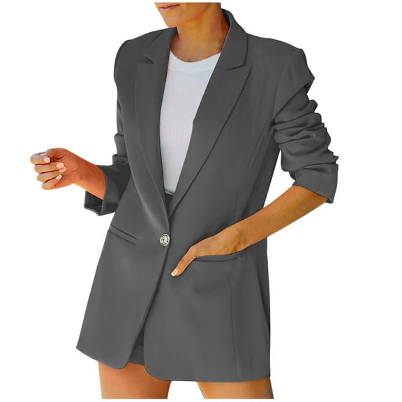 asdoklhq Winter Jackets for Women, Sales Today Clearance Womens Ladies Solid Turn Down Collar Jacket Long Sleeve Coat Outerwear Blazer,Gray S