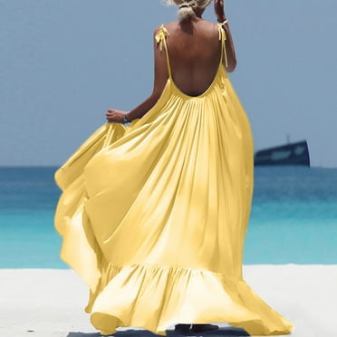asdoklhq Woman Plus Size Clearance Dresses,Boho Maxi Solid Sleeveless Long Backless Dress Evening Party Beach Dress