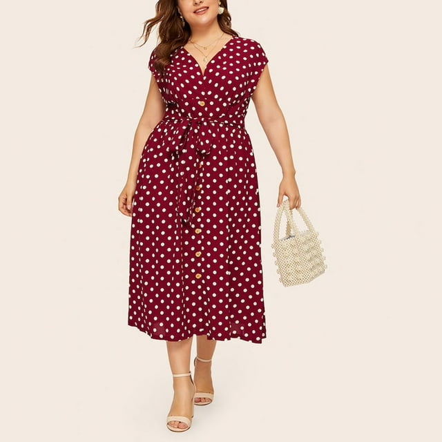 asdoklhq Woman Plus Size Clearance Dresses,Plus Size Polka Dot Print